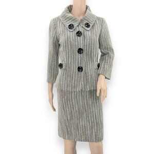 EtCetera Carlisle Retro Chic Gray White Black Copper Tweed Dress Skirt Suit 6